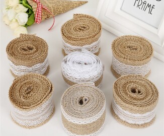 Jute burlap ribbons with cotton lace